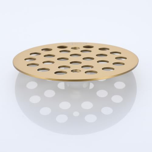Round 4-1/4 Inch Screw-in Shower Drainer Cover Replacement 304 Stainless Steel Floor Drain Grate with Screws Brushed Golden - color: Brushed Golden
