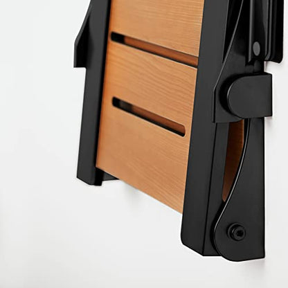 Seachrome Silhouette Comfort Folding Wall Mount Shower Bench Seat with Arms, Teak Seat with Matte Black Frame - color: Teak Seat With Matte Black Frame and Black Arm Pads