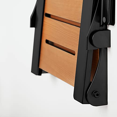 Seachrome Silhouette Comfort Folding Wall Mount Shower Bench Seat with Arms, Teak Seat with Matte Black Frame - color: Teak Seat With Matte Black Frame and Black Arm Pads