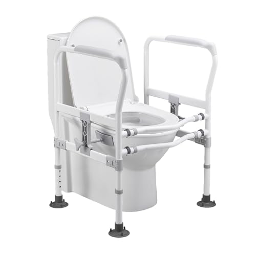 Toilet Safety Rails for Seniors, Zynuhmo Adjustable Toilet Safety Frame with Non-Slip Handles for Elderly, Handicap & Disabled, Foldable Toilet Handles Toilet Rail Stand Up Assist Fit Most Toilets