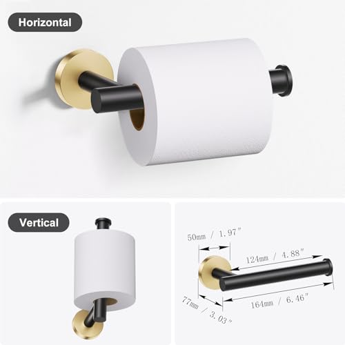 Lairuier Bathroom Hardware Set, 4-Piece Towel Holder Set Include Toilet Paper Holder,Towel Ring and 2 Towel Hooks Stainless Steel Wall Mounted Bathroom Hardware Accessories Set (Black and Gold) - color: Black Gold, size: Set A