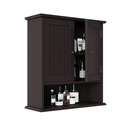 Smuxee Brown Bathroom Cabinet Wall Mounted, Small Medicine Cabinet with 2 Door Adjustable Shelves, Wall Cabinet Over Toilet for Laundry Room Kitchen - color: Brown Small
