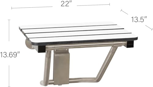 22" x 15" Phenolic White 3” Slats Folding Wall Mount Shower Seat Bench, ADA Compliant - color: White, size: 22"