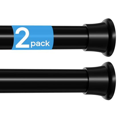 MEXAU 2 Pack Spring Tension Curtain Rods 24-46In Black Shower Curtain Rod | Adjustable Spring Tension Rods No Drilling for Window Closet Kitchen Wardrobe Bathroom, Non Slip Tension Rods ,7/8" Diameter - color: Black-2P, size: 24-46 Inch