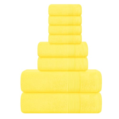 8 Piece Towel Set 100% Ring Spun Cotton, 2 Bath Towels 27x54, 2 Hand Towels 16x28 and 4 Washcloths 13x13 - Ultra Soft Highly Absorbent Machine Washable Hotel Spa Quality - Lime Yellow - color: Lime Yellow, size: 8 Piece Towel Set