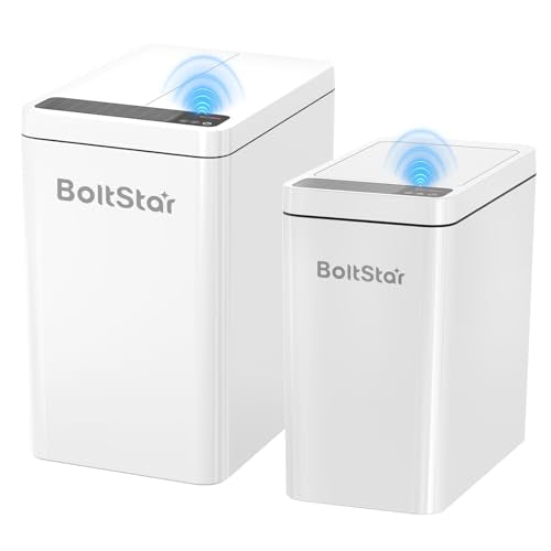 Solar Automatic Trash Can: 2 Pack 2.6 Gallon & 4 Gallon Motion Sensor Garbage Can, No Charging Required, Slim Smart Touchless Trash Bin with Lid for Bedroom, Living Room, Bathroom, Office, RV, White - size: 2.6 gallons + 4 gallons