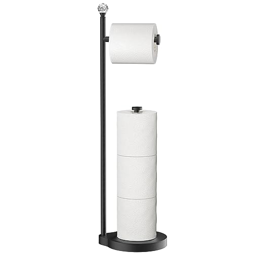 KASUNTO Toilet Paper Holder for Bathroom, Heavy Weighted Metal Free Standing Toilet Paper Storage with Crystal Ball, Toilet Paper Stand for Bathroom Accessories, Matte Black [Holds MEGA Rolls] - color: H- Matte Black