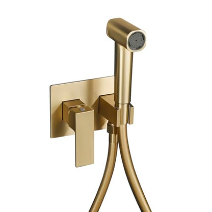 Toilet Concealed Hot and Cold Bidet Spray Set Handheld Bidet Sprayer for Toilet Brass Handheld Bidets Sprayer for Toilets Warm Water, Brushed Gold