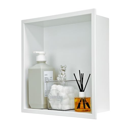 Stainless Steel Shower Niche 12"x12"，Shower Inserts Kit for Bathroom ， Recessed Shower Shelf Organizer for Storage Matte White （12"x12"） - color: White, size: 12 * 12 in