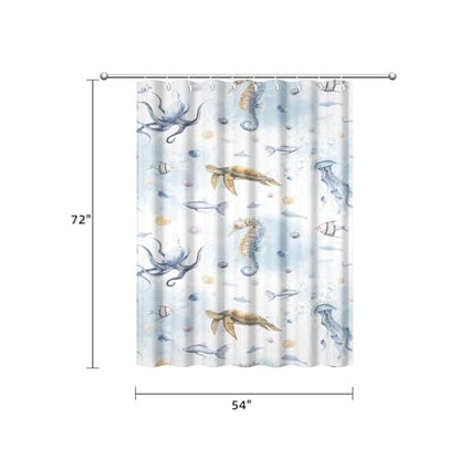 Yeele Ocean Creatures Watercolor Shower Curtain, Turtle Octopus Blue Print Shower Curtain, Waterproof Machine Washable Fabric Bath Curtain 54x72 Inch with Grommets and Hooks - color: Blue 1, size: 54"Wx72"L