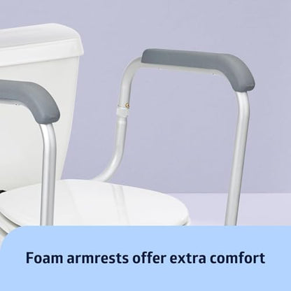 Foldable Toilet Safety Rail with Adjustable Height – Universal Fit for Standard or Elevated Seats – Aluminum Frame, Width Adjustable Armrests, Easy Install Over Toilet