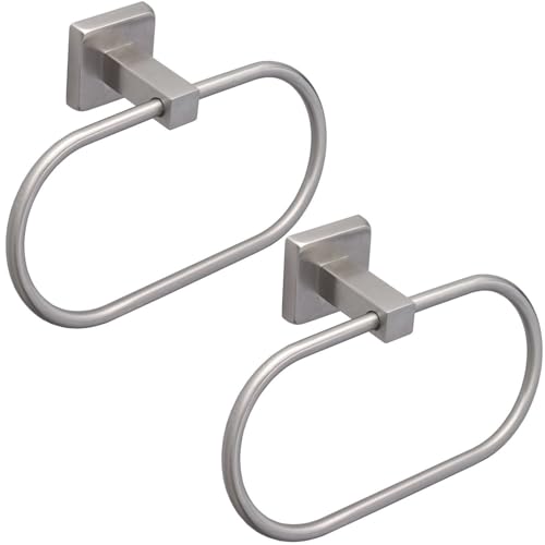 TocTen 2 Pieces Towel Ring/Hand Towel Rack - Thicken SUS304 Stainless Steel Bathroom Hand Towel Holder Heavy Duty Unique Oval Hand Towel Hanger Wall Mounted for Bathroom Kitchen Sink（Brushed Nickel） - color: Brushed Nickel, size: 7.88 Inch without Shelf (