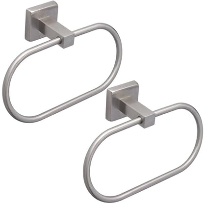 TocTen 2 Pieces Towel Ring/Hand Towel Rack - Thicken SUS304 Stainless Steel Bathroom Hand Towel Holder Heavy Duty Unique Oval Hand Towel Hanger Wall Mounted for Bathroom Kitchen Sink（Brushed Nickel） - color: Brushed Nickel, size: 7.88 Inch without Shelf (