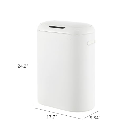 happimess 13.2 Gal Oval Motion Sensor Trash Can, Cotton White | Oval, Motion Sensor, Touch Mode, Soft Close Lid, Powder Coated Iron, 17.7" W x 9.84" D x 24.2" H - color: Cotton White