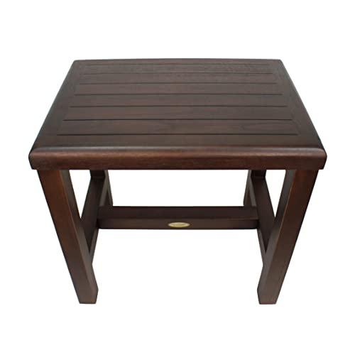 DecoTeak 18" Teak Shower Bench, Waterproof Stool with Non-Slip Feet | Shower bench with adjustable foot levelers provides secure stability on wet, sloped, or uneven shower floors for added safety