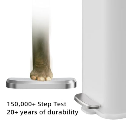 KdbK Stainless Steel Bathroom Trash Can with Lid Soft Close,1.6 Gallon Slim Garbage can,Small Metal Step Wastebasket for Office, Bedroom, Toilet, White - color: White