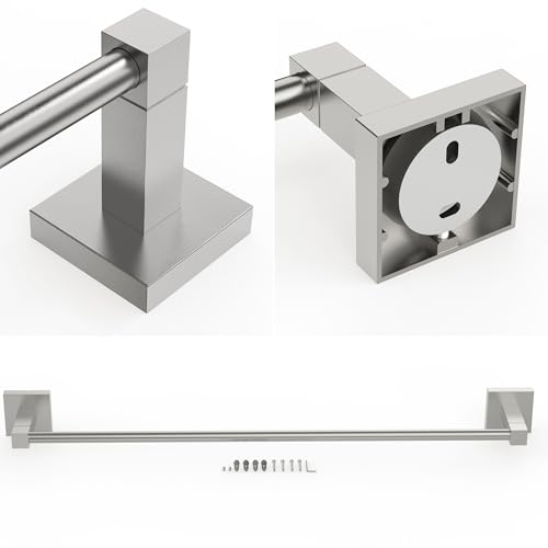 RUACQ Towel Bar 24" Towel Racks for Bathroom Wall Mounted, Brushed Nickel | One-Piece Bath Towel Holder, Total Length 26 Inch Single Towel Rod, 304 Stainless Steel Rustproof, Square Base, Heavy Duty - color: Brushed Nickel, size: 24 inch(Center to Center)