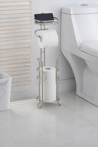 SunnyPoint Bathroom Heavyweight Toilet Tissue Paper Roll Storage Holder Stand with Reserve and Shelve, The Reserve Area Has Enough Space to Store Mega Rolls. (SN) - color: Stain Nickel