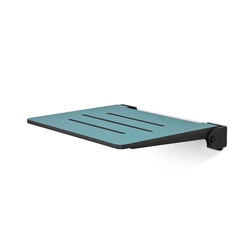 18 inch Silhouette Slimline Folding Wall Mount Shower Bench Seat, Teal Seat with Matte Black Frame - color: Teal Seat With Matte Black Frame