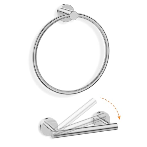 Toilet Paper Holder and Hand Towel Ring Bathroom Set | Chrome,Stainless Steel,Wall Mount,Bathroom Accessories,Hand Towel Ring and Toilet Paper Holder Set,Easy to install,Durable - color: Polished Chrome