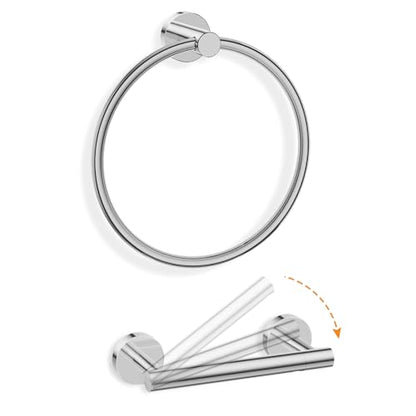 Toilet Paper Holder and Hand Towel Ring Bathroom Set | Chrome,Stainless Steel,Wall Mount,Bathroom Accessories,Hand Towel Ring and Toilet Paper Holder Set,Easy to install,Durable - color: Polished Chrome