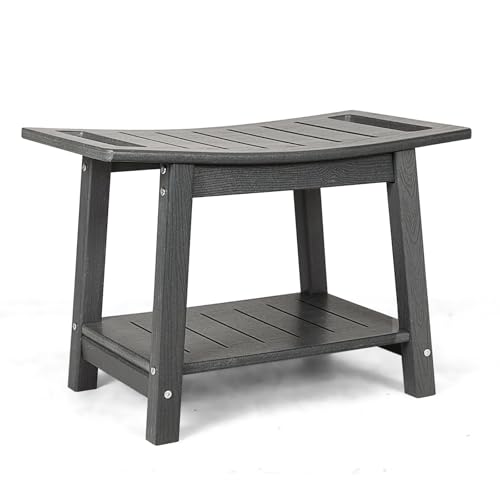 HDPE Shower Bench Seat, Heavy Duty Shower Stool for Inside Shower | Non-Slip, Maintenance-Free, Adjustable Feet, Side Handles, Indoor/Outdoor, Easy to Clean - color: Gray, size: 25"W x 14"D x 17.3"H