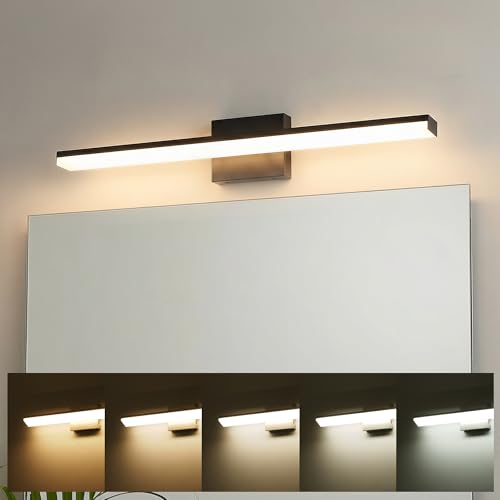mirrea 32in 5CCT Black LED Vanity Lights for Bathroom Over Mirror | 5 color temperatures,Adjustable light angle,ETL listed,Dimmable,Bathroom lighting fixtures,Eye-friendly,Frosted acrylic shade - color: Black, size: 32-inch