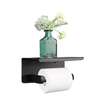 NearMoon Toilet Paper Holder with Shelf, Heavy Duty Bath Toilet Roll Holder with Phone Shelf Tissue Hanger for Bathroom/Kitchen No Drill or Wall Mounted(304 Stainless Steel, Matte Black) - color: Matte Black