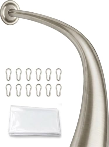 Shower Suite by Utopia Alley – Rustproof Aluminum Curved Shower Curtain Rod Combo Set with Liner & 12 Hooks, Adjustable 45–72 Inch Wall Mount Rod, Brushed Nickel Finish - color: Brushed Nickel