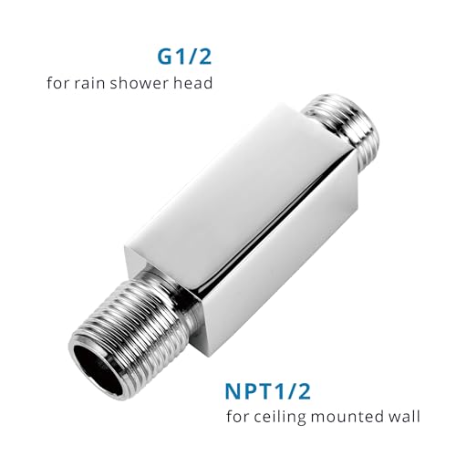 Straight Shower Arm with Flange, Ceiling Mount 3", Polished Chrome | Square, Pipe Replacement, For High Pressure Rain Shower Head, 1/2"NPT, G1/2 - color: Square Polished Chrome 3 Inch