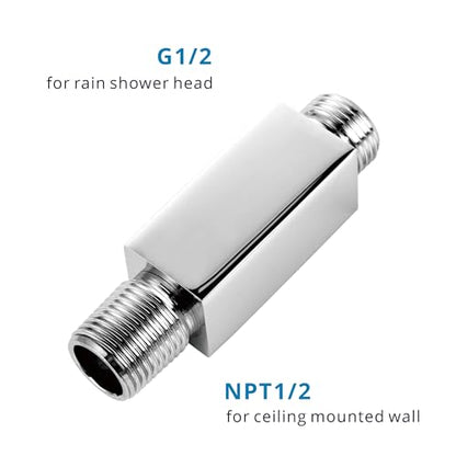 Straight Shower Arm with Flange, Ceiling Mount 3", Polished Chrome | Square, Pipe Replacement, For High Pressure Rain Shower Head, 1/2"NPT, G1/2 - color: Square Polished Chrome 3 Inch