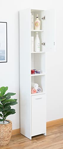 Versatile 77-Inch White Tall Storage Cabinet with 2 Doors and Adjustable Shelves, Linen Tower Cabinet, Bathroom Organizer and Storage, Kitchen Cabinet, Pantry Organizer, and Linen Closet - size: Narrow