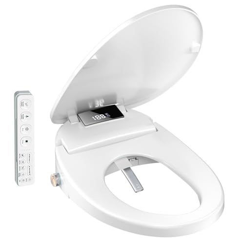 WLJBIDET Electric Heated Bidet Toilet Seat with Remote Control, Adjustable Warm Water & Pressure, Air Drying, Self-Cleaning Nozzle, Oscillating Cleaning, Display Screen, Slow Closed Lid - Round