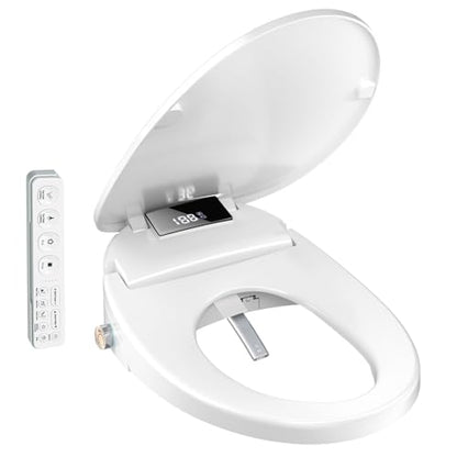 WLJBIDET Electric Heated Bidet Toilet Seat with Remote Control, Adjustable Warm Water & Pressure, Air Drying, Self-Cleaning Nozzle, Oscillating Cleaning, Display Screen, Slow Closed Lid - Round