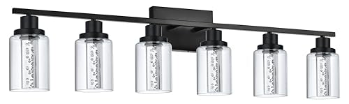MELUCEE 6-Light Black LED Vanity Lights for Bathroom,3000K-6000K | Dimmable Bathroom Light Fixtures with Crystal Bubble Clear Glass Shade, LED Wall Light Fixture Built-In LED Chips - color: Black, size: LED-6 Lights