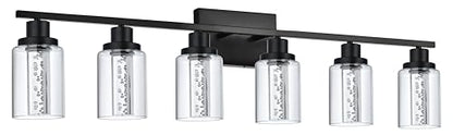 MELUCEE 6-Light Black LED Vanity Lights for Bathroom,3000K-6000K | Dimmable Bathroom Light Fixtures with Crystal Bubble Clear Glass Shade, LED Wall Light Fixture Built-In LED Chips - color: Black, size: LED-6 Lights