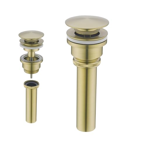 Dual Use Pop Up Drain Stopper,Bathroom Vanity Vessel Sink Stopper,Brushed Gold, for Basin With or Without Overflow hole,SE83999BG - color: Brushed Gold
