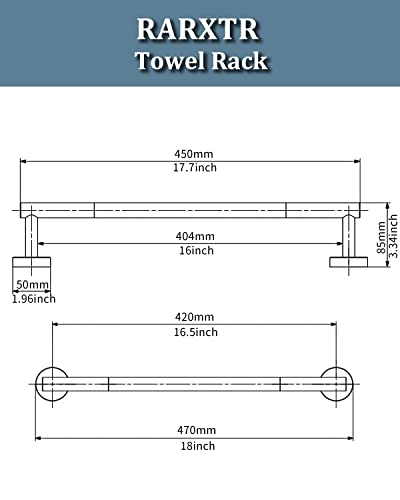 RARXTR 18 Inches Matte Black Towel Bar for Bathroom Kitchen Hand Towel Holder Dish Cloths Hanger SUS304 Stainless Steel RUSTPROOF Wall Mount (Matte Black 18-inch) - color: Matte Black, size: 16 inch(Center to Center)