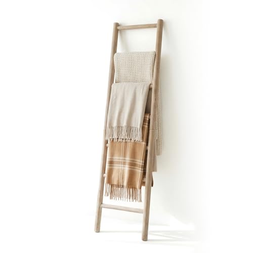 Wooden Blanket Ladder - 76in(7-Rung) Natural Wood Color- Leaning Wall Decor for Bedroom, Bathroom, Living Room - Rustic Quilt Holder (Brown (Knock Down), 76in(7-Rung) | Knock Down) - color: Brown, size: 76in(7-rung) | Knock Down