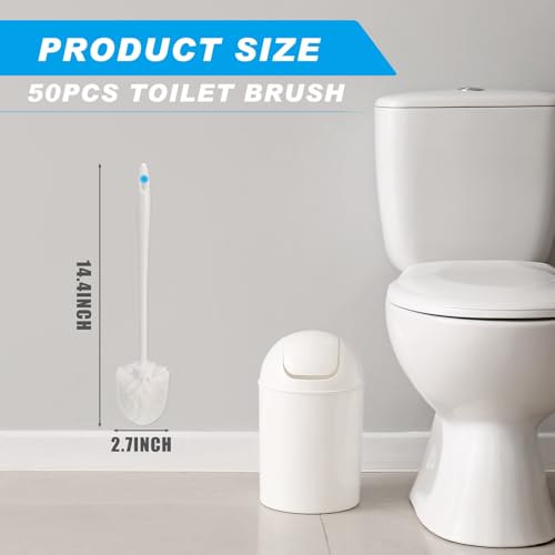 Tioncy 50 Pcs 14.2 Inch Toilet Brushes for Bathroom Bowl Scrubber | Long Handle Deep Cleaning, Commercial Scrub Bristles, Bulk Value for Bathroom Supplies, White Durable Toilet Scrubber