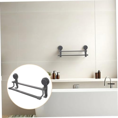 Double Towel Bar No Drill Suction Cup Bathroom Towel Rack with Dual Rods and Hook Space-Saving Wall Mounted Holder for Glass Tile Kitchen and Bath Accessories