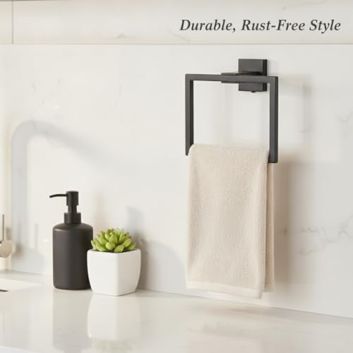 Homeowners Square Towel Ring, Stainless Steel Wall Mount Hand Towel Holder for Bathroom Vanity - color: Black