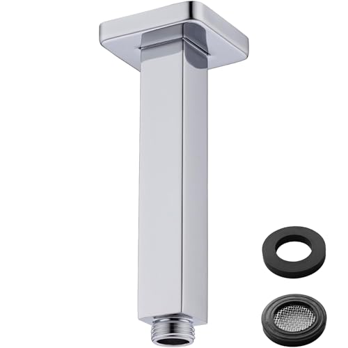 Square Shower Arm with Flange 6 Inch Straight Extension Arm for Ceiling Mount Rainfall Shower Head, Male NPT 1/2" to G1/2", Polished Chrome - color: Chrome, style: 6-Inch
