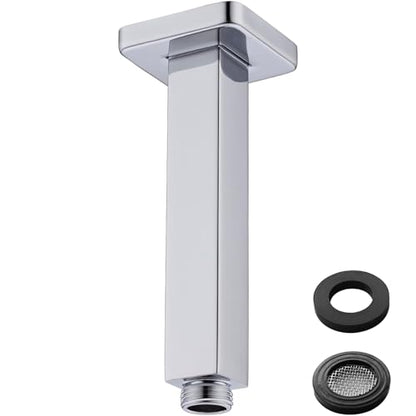 Square Shower Arm with Flange 6 Inch Straight Extension Arm for Ceiling Mount Rainfall Shower Head, Male NPT 1/2" to G1/2", Polished Chrome - color: Chrome, style: 6-Inch