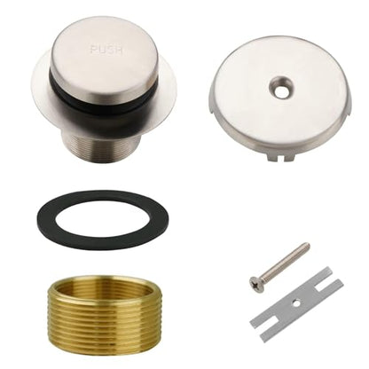WELSAN Brushed Nickel Tub Drain,Single Hole Overflow,Bathtub Drain Trim Set | Tip-Toe, 1-Hole Faceplate, Coarse thread replacement trim kit assembly with adapter, fits 1-3/8 inch or 1-1/2 inch tub drain - color: Brushed, style: 1 Hole