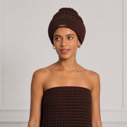 Luxury Organic Japanese Cotton Waffle Spa Headband for Women | Adjustable Towel Headband with Magic Tape | Makeup, Face Washing, Facial, Cosmetic & Skincare, Gift for Her Self-Care (Dark Cocoa) - color: Dark Cocoa, style: Headband (Extra Wide)