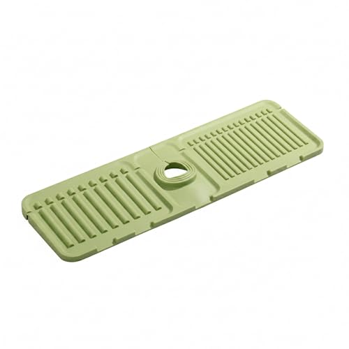 Silicone Faucet Splash Guard Mat，13 x 3.35 Inches | For Kitchen & Bathroom Sinks,Flexible Drainage Tray Design,Helps Keep Sink Area Dry,Easy to Use and Clean - color: Green