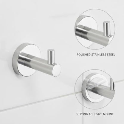 Wall Hook Stainless Steel Adhesive Mount for Bathroom Tile and Glass, Drill-Free Holder for Wet Towels and Robes (1 Piece) - size: 2.64 x 1.97 x 2.44 in