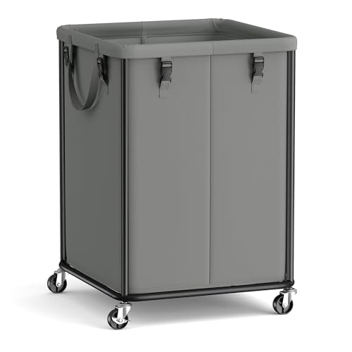SONGMICS Laundry Basket with Wheels, Rolling Laundry Hamper with Steel Frame, Removable Liner Bag,45 Gallon (170 L), Slate Gray URLS031GN01 - color: Slate Gray, size: 170L-Rectangular