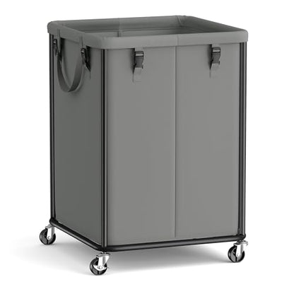 SONGMICS Laundry Basket with Wheels, Rolling Laundry Hamper with Steel Frame, Removable Liner Bag,45 Gallon (170 L), Slate Gray URLS031GN01 - color: Slate Gray, size: 170L-Rectangular
